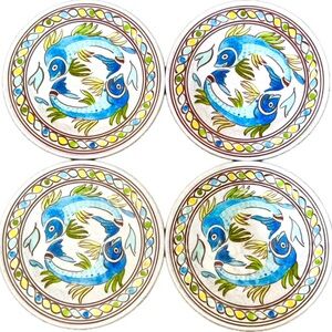NEW Le Cadeaux Melamine Catalina Koi Fish 6.5" Appetizer Bread Plates Set of 4